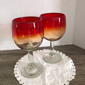 Vtg Red Orange Ombre Cadmium Goblets